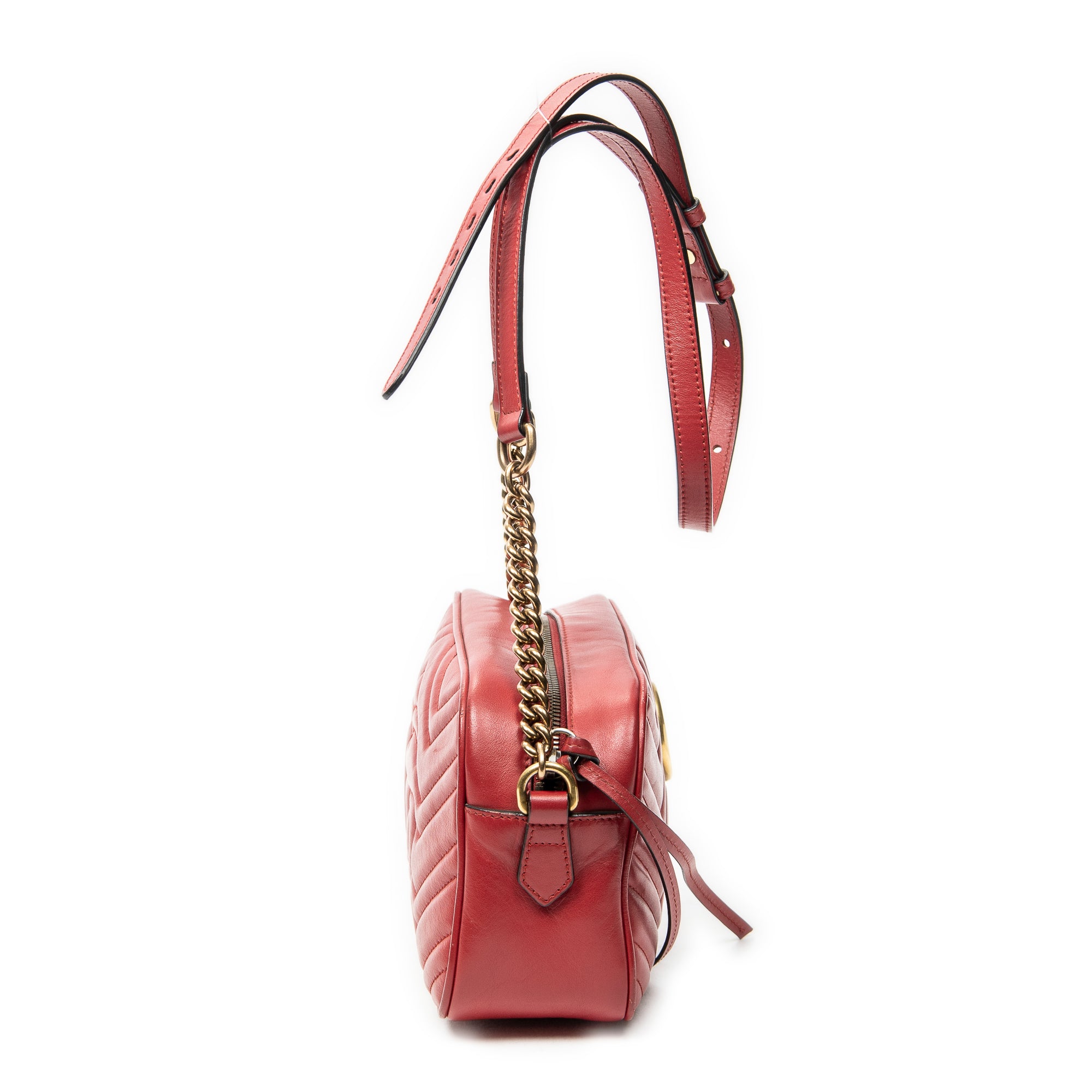 Shoulder Bag Small GG Marmont Chain Crossbody Red Quilted Chevron Leather