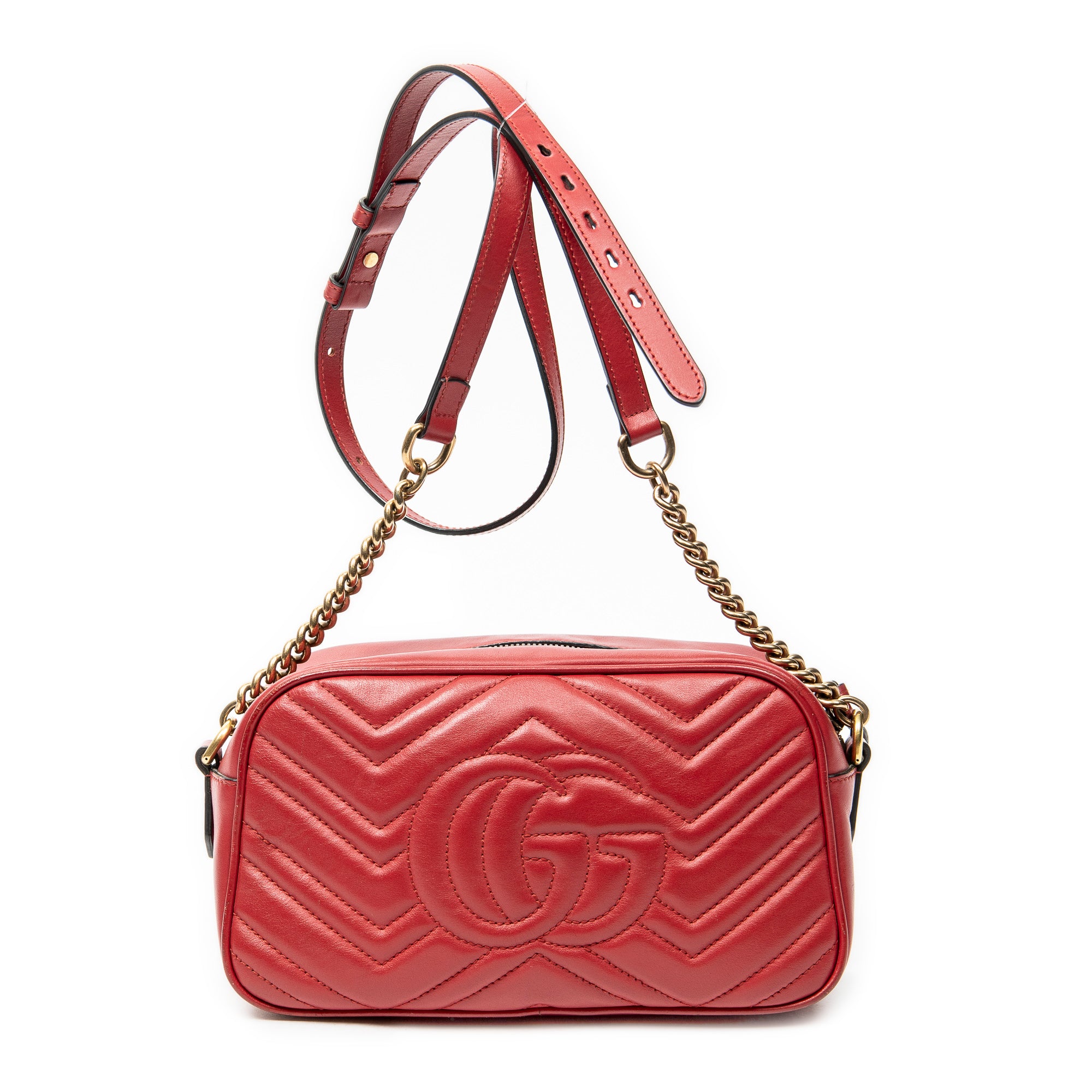 Shoulder Bag Small GG Marmont Chain Crossbody Red Quilted Chevron Leather