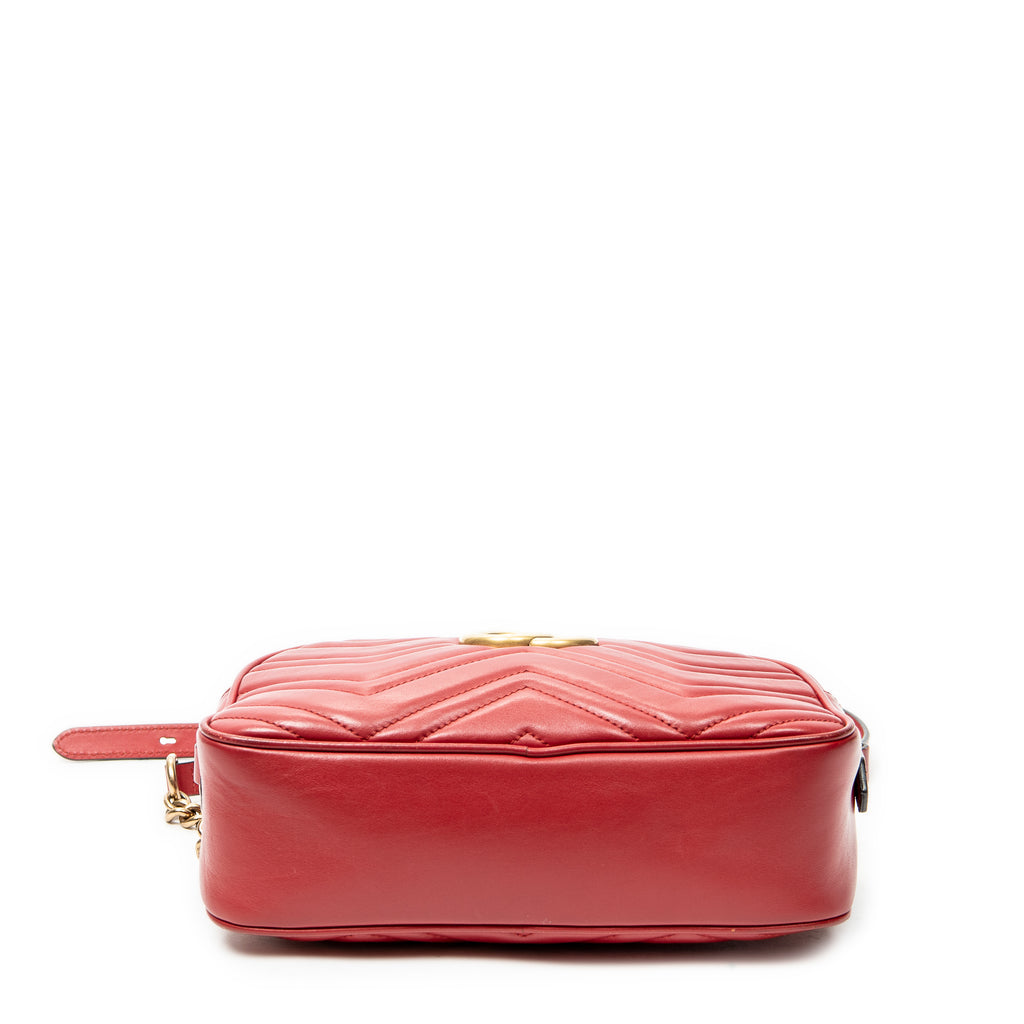 Shoulder Bag Small GG Marmont Chain Crossbody Red Quilted Chevron Leather