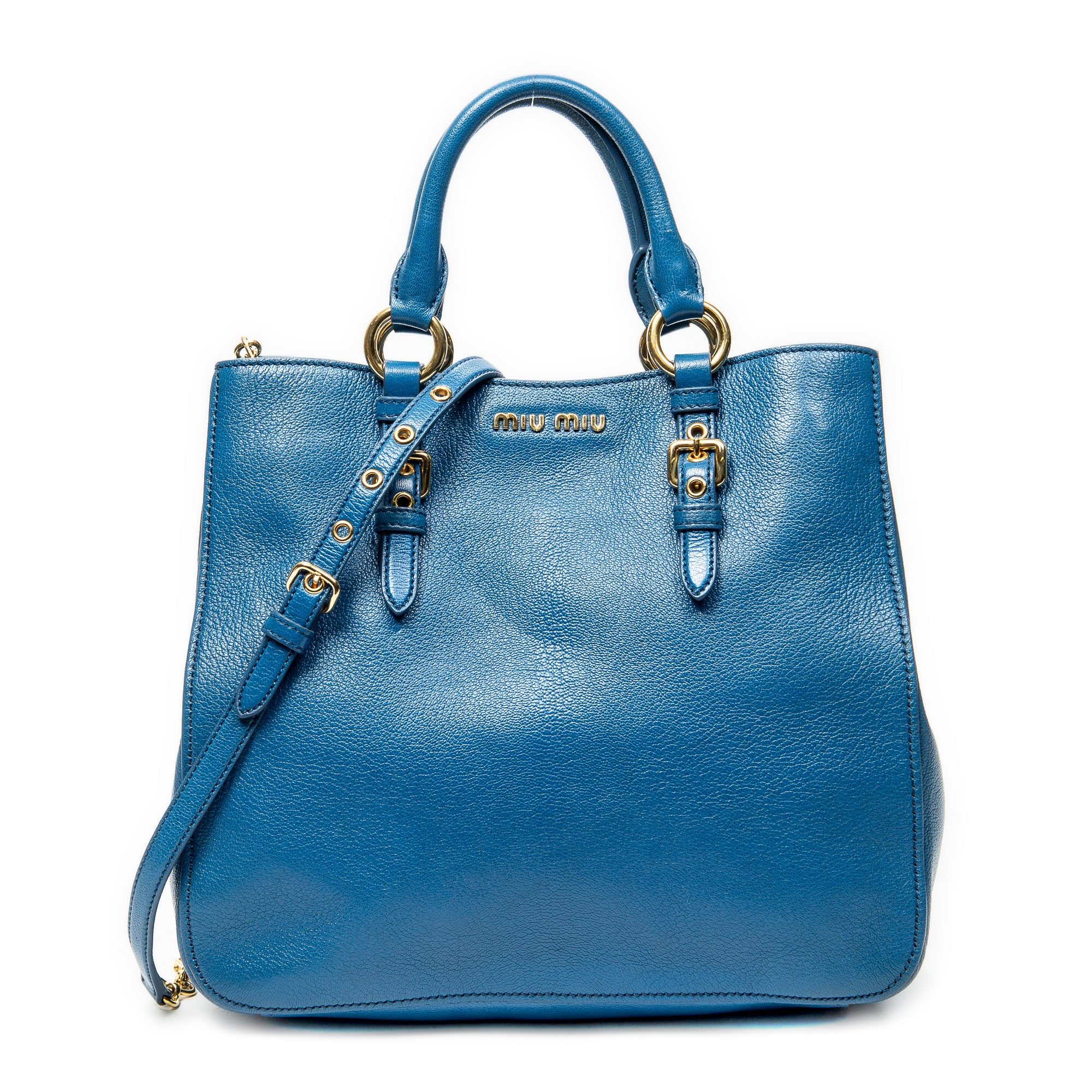 Shoulder Bag Convertible Square Tote Blue Goatskin Leather
