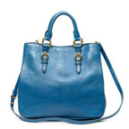 Shoulder Bag Convertible Square Tote Blue Goatskin Leather