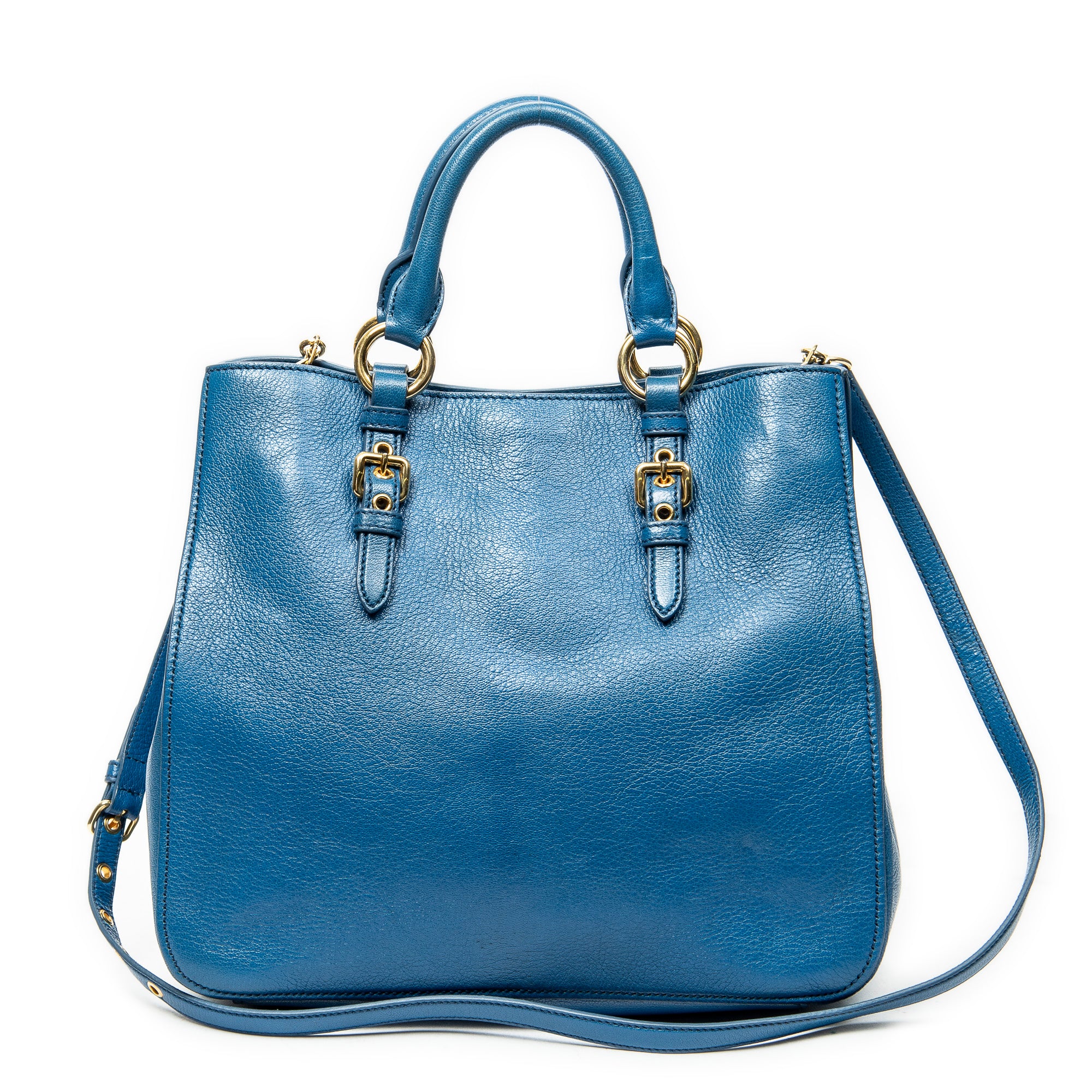 Shoulder Bag Convertible Square Tote Blue Goatskin Leather