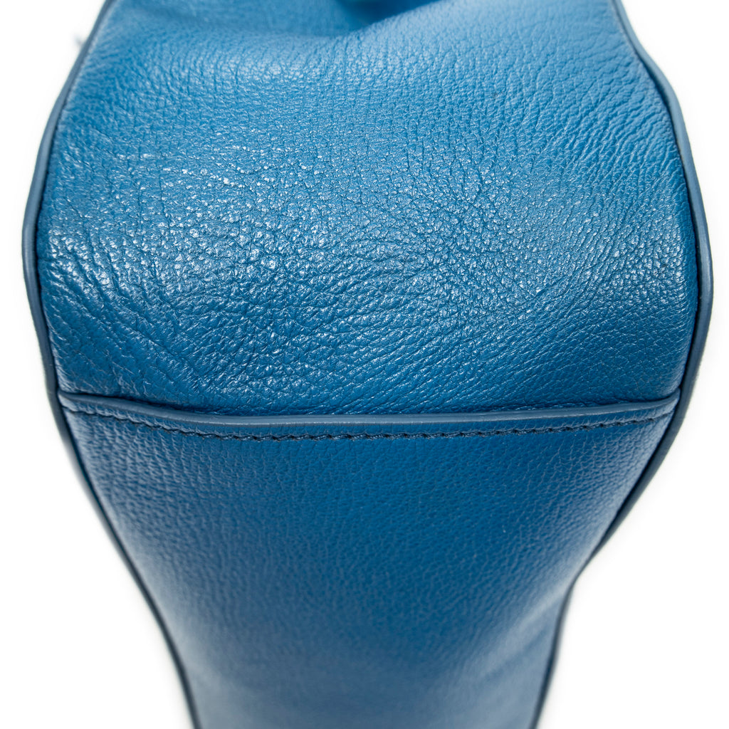 Shoulder Bag Convertible Square Tote Blue Goatskin Leather