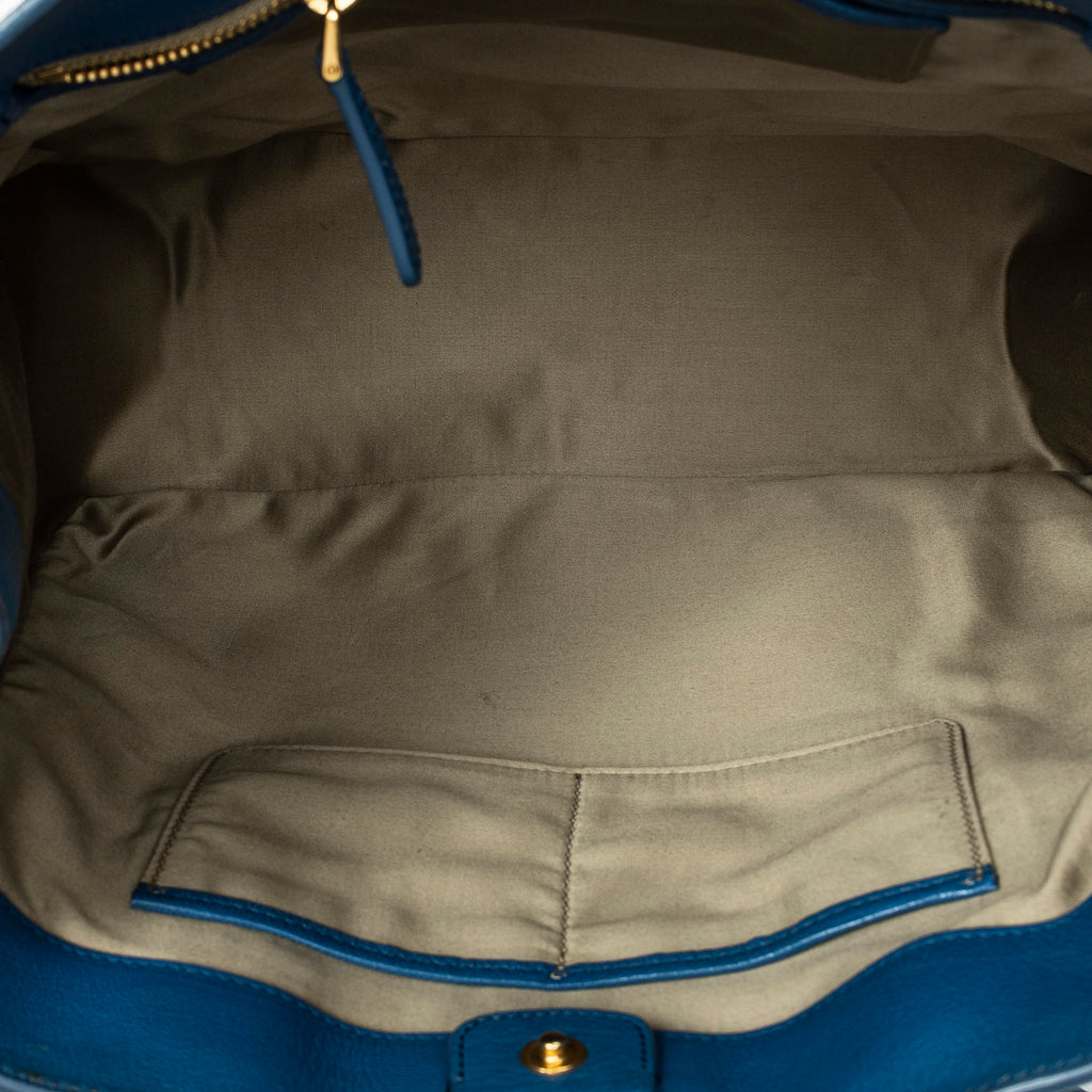 Shoulder Bag Convertible Square Tote Blue Goatskin Leather