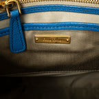 Shoulder Bag Convertible Square Tote Blue Goatskin Leather