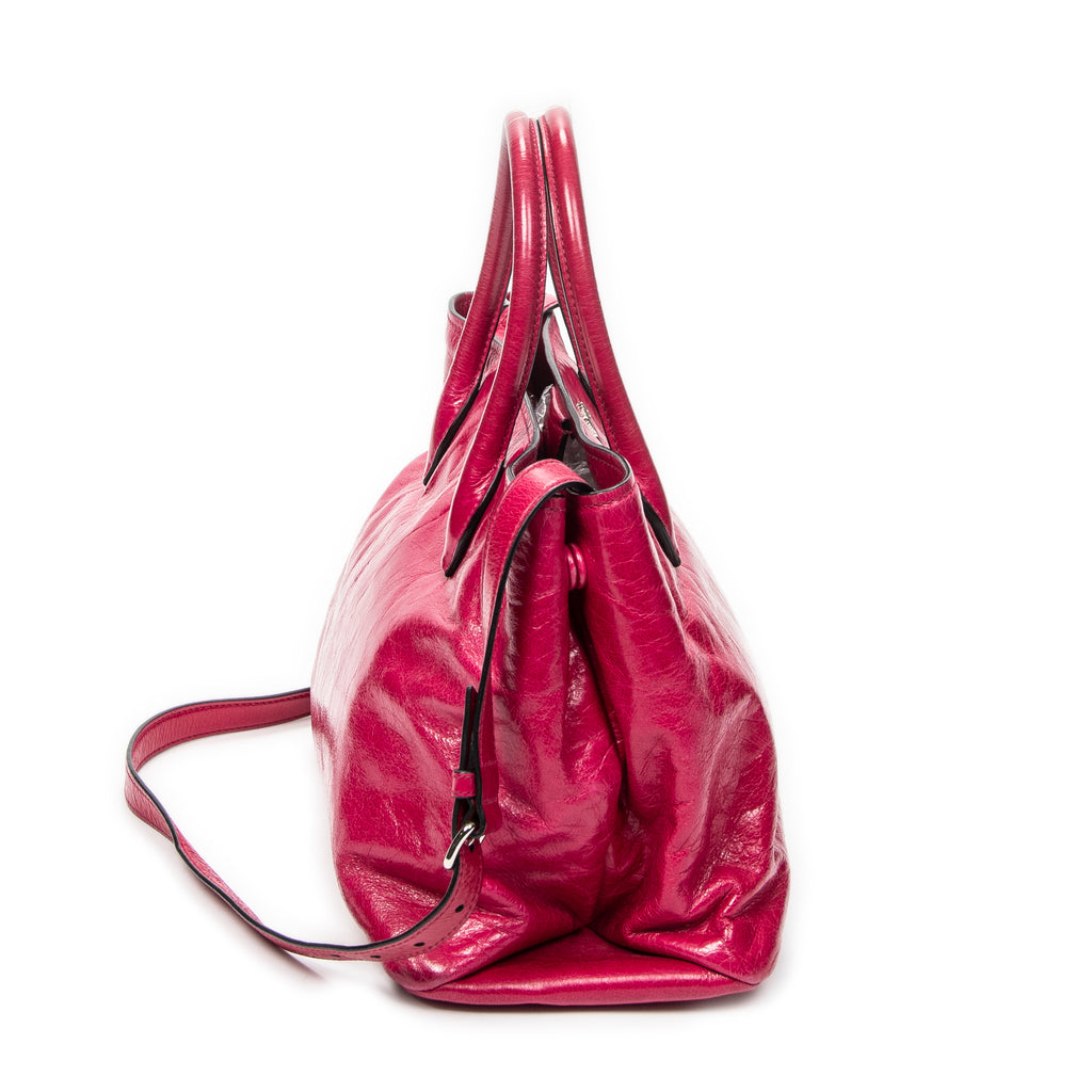 Shoulder Bag Medium Open Tote Pink Vitello Lux Leather