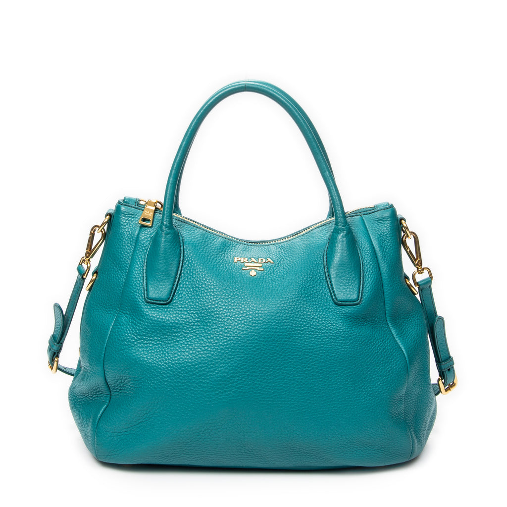 Shoulder Bag Convertible Zip Tote Teal Vitello Daino Leather