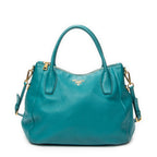 Shoulder Bag Convertible Zip Tote Teal Vitello Daino Leather