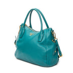 Shoulder Bag Convertible Zip Tote Teal Vitello Daino Leather