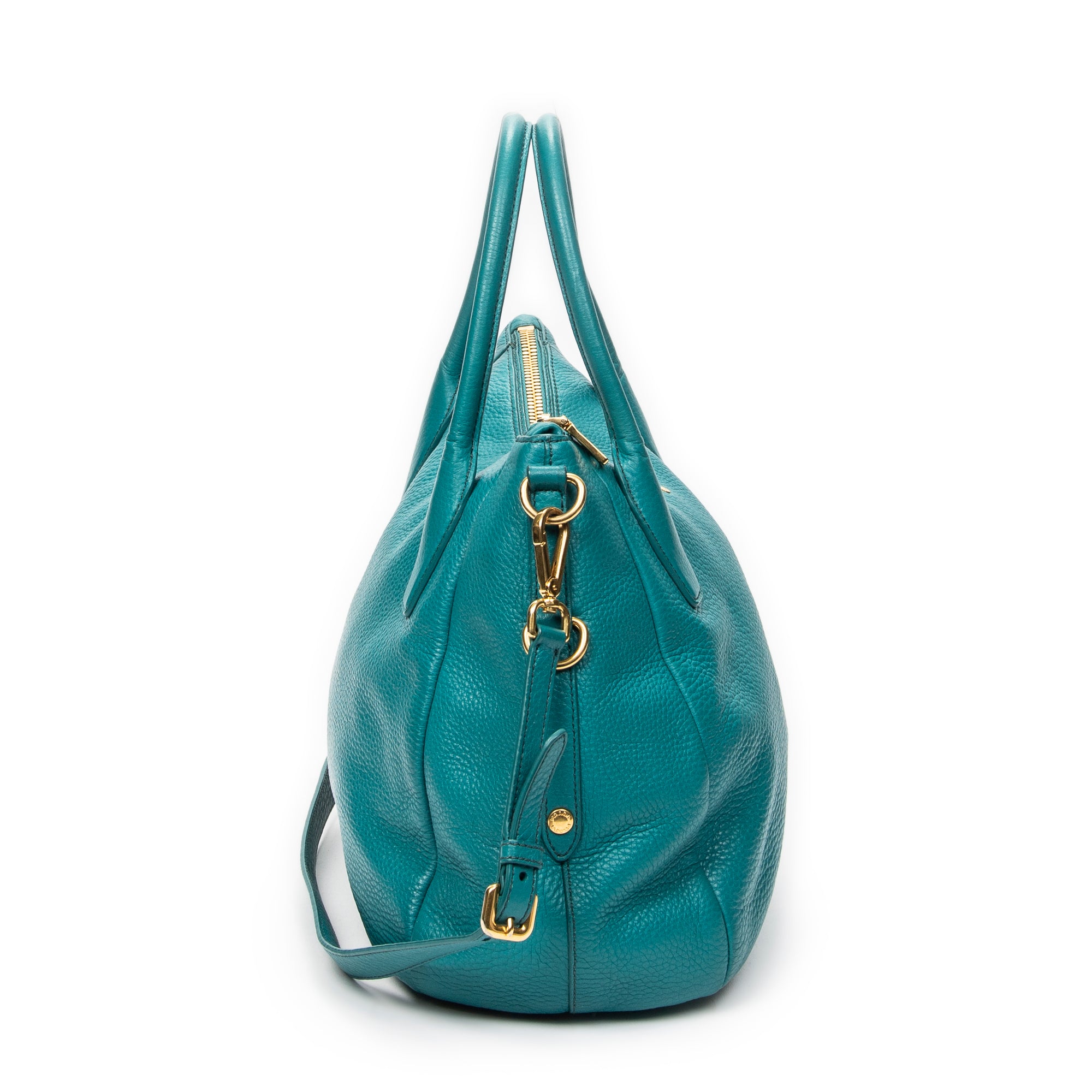 Shoulder Bag Convertible Zip Tote Teal Vitello Daino Leather