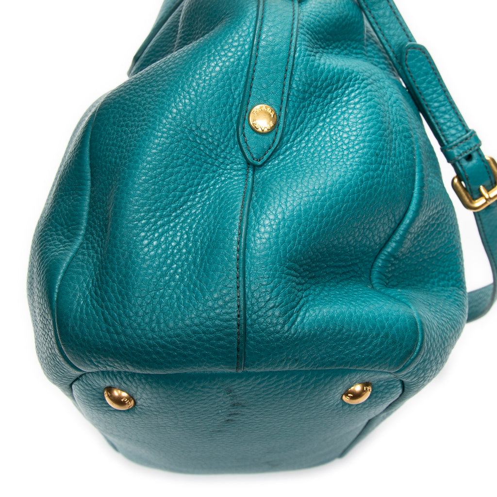 Shoulder Bag Convertible Zip Tote Teal Vitello Daino Leather