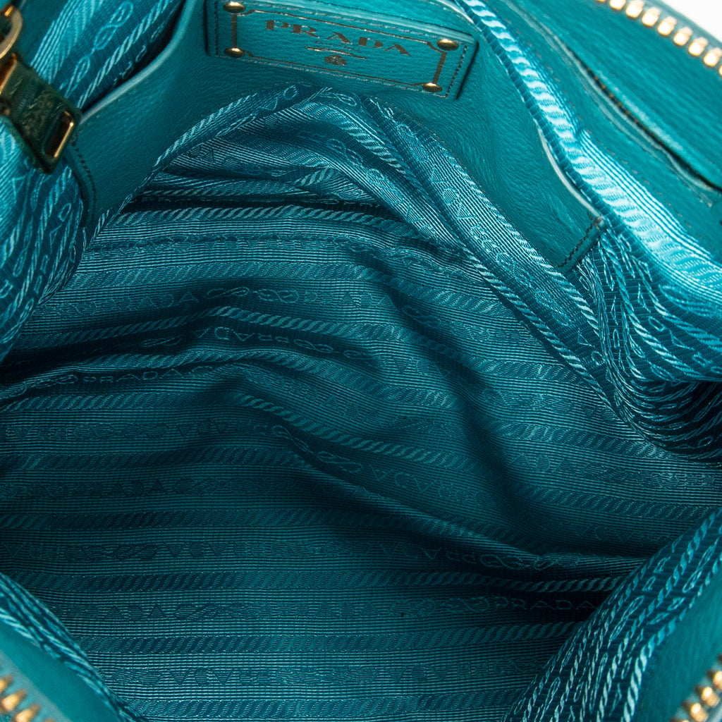 Shoulder Bag Convertible Zip Tote Teal Vitello Daino Leather