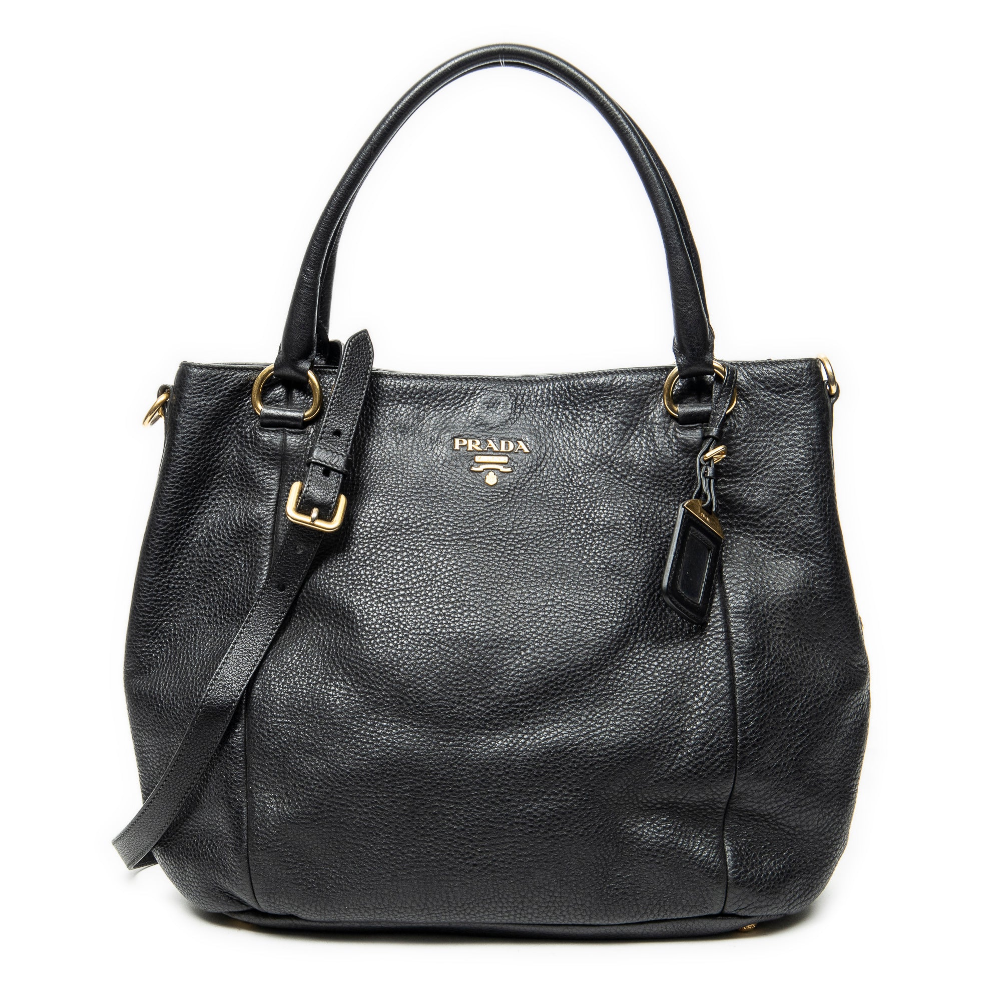 Shoulder Bag Convertible Snap Tote Black Vitello Daino Leather