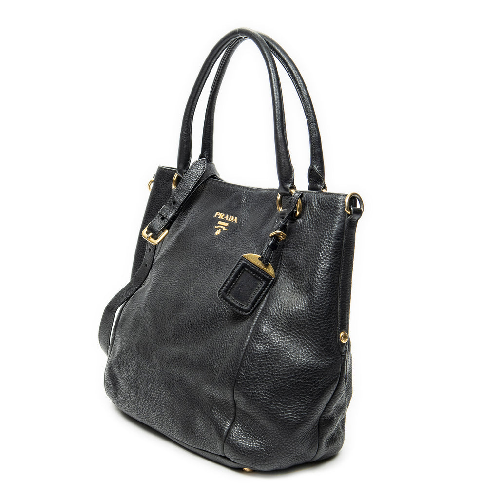 Shoulder Bag Convertible Snap Tote Black Vitello Daino Leather