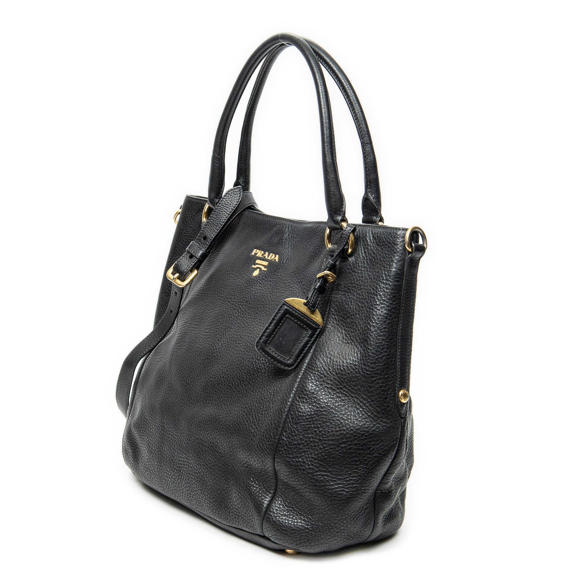 Shoulder Bag Convertible Snap Tote Black Vitello Daino Leather