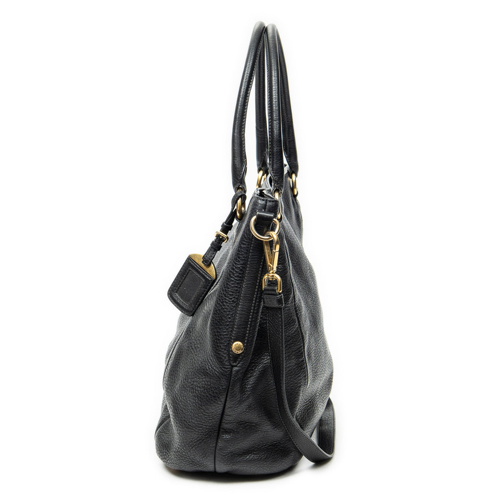 Shoulder Bag Convertible Snap Tote Black Vitello Daino Leather