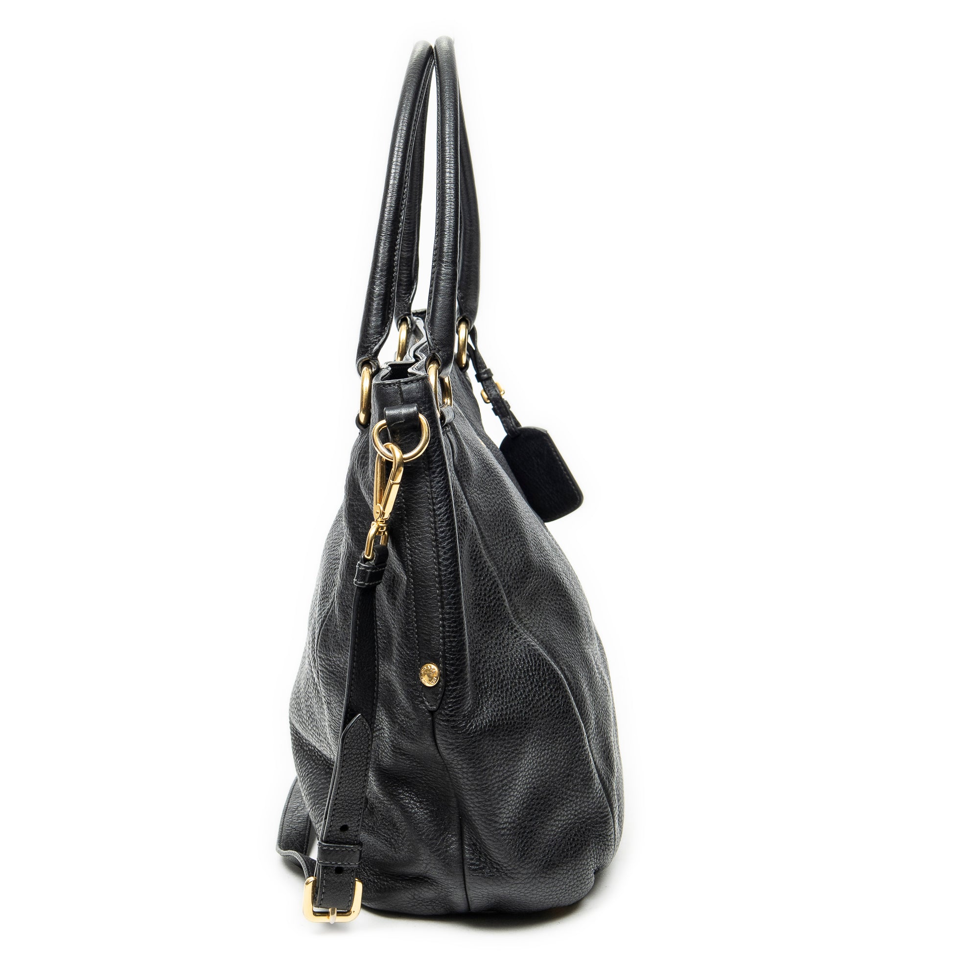 Shoulder Bag Convertible Snap Tote Black Vitello Daino Leather