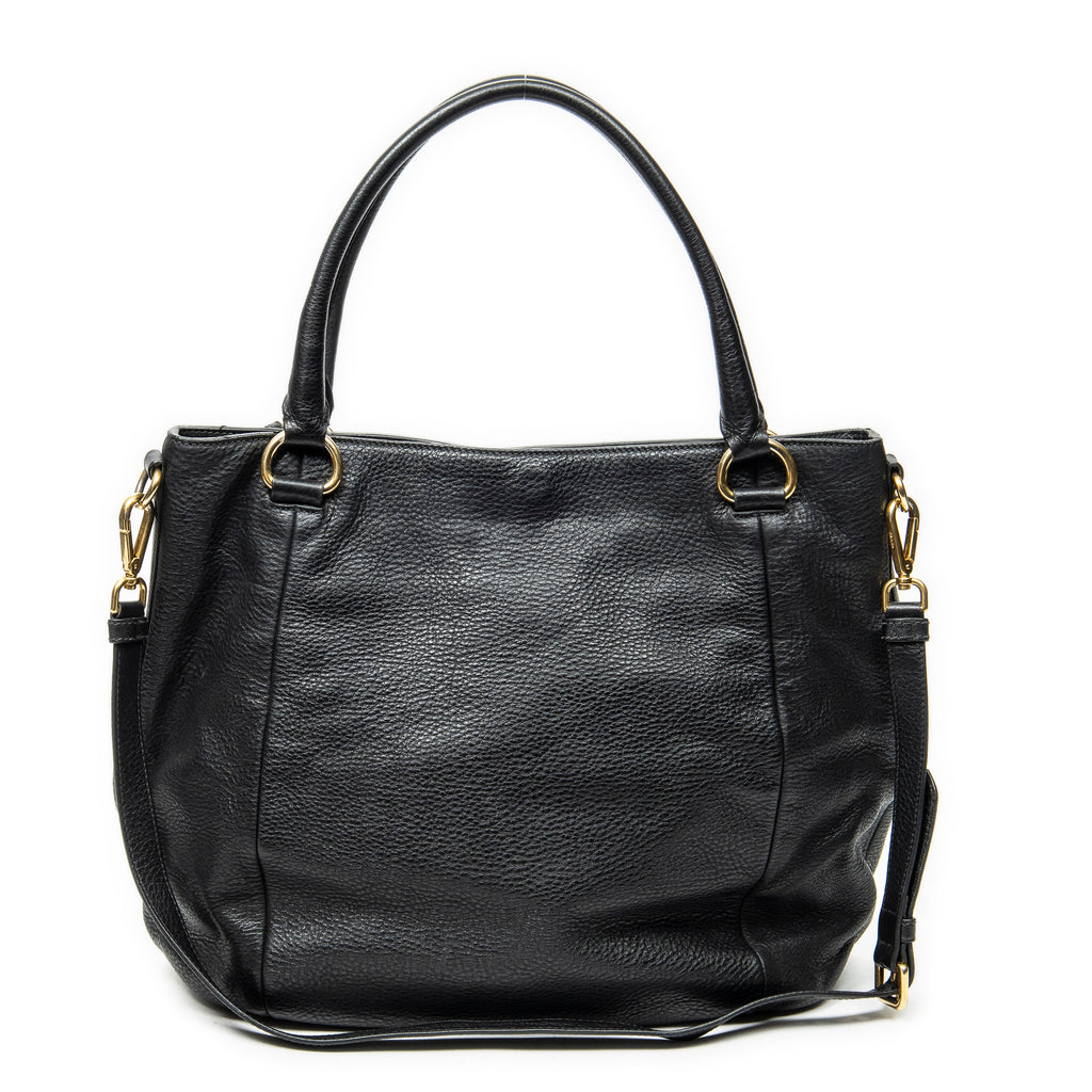 Shoulder Bag Convertible Snap Tote Black Vitello Daino Leather