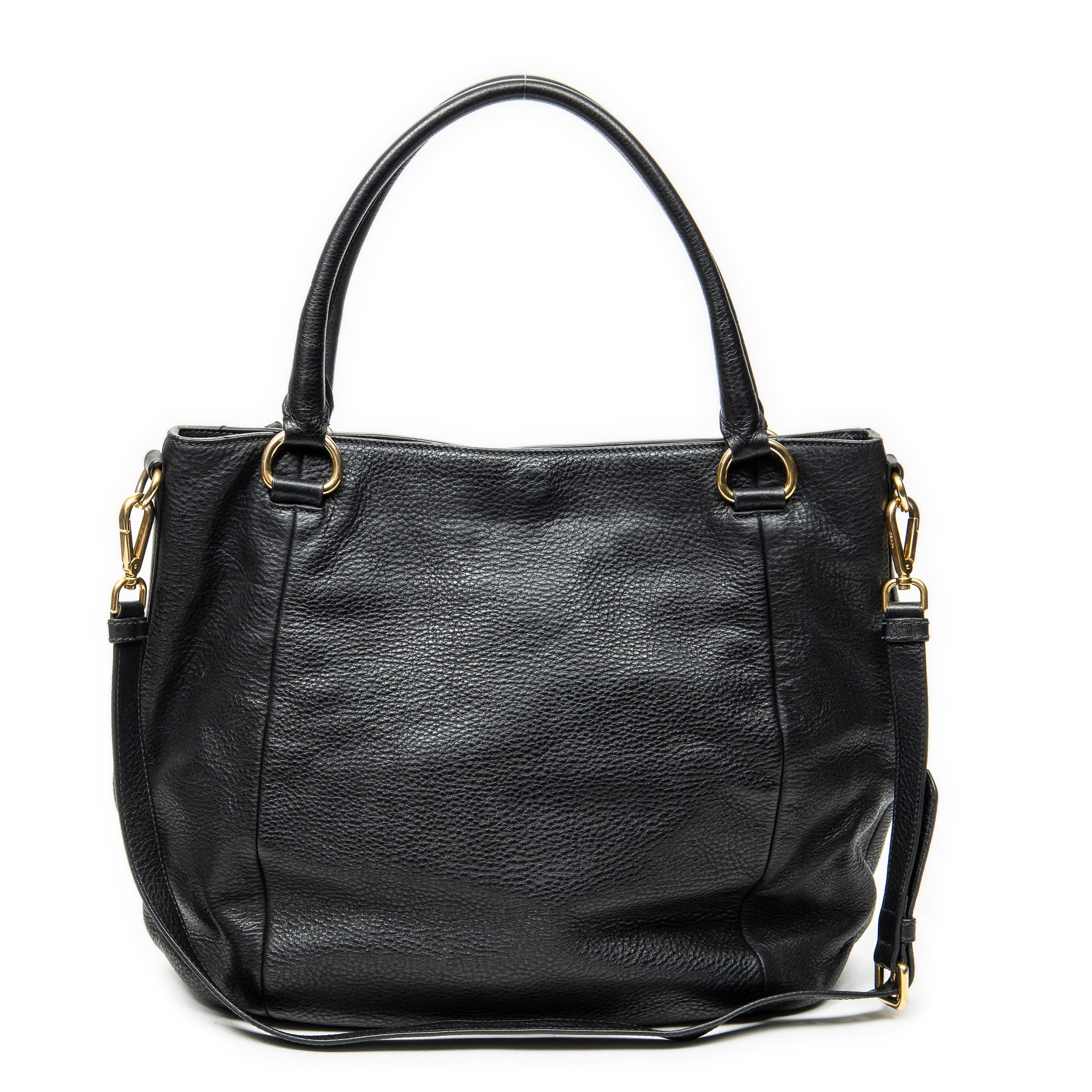 Shoulder Bag Convertible Snap Tote Black Vitello Daino Leather