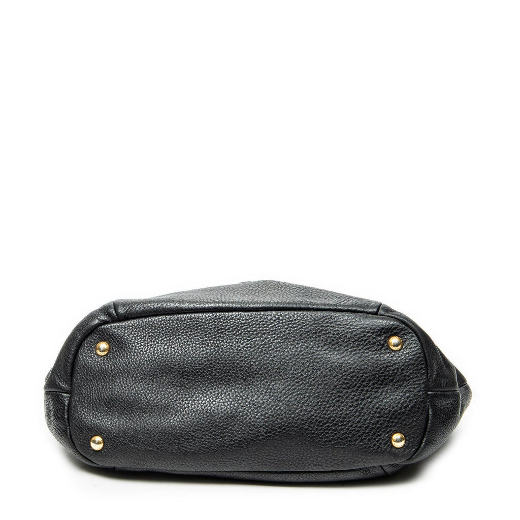 Shoulder Bag Convertible Snap Tote Black Vitello Daino Leather