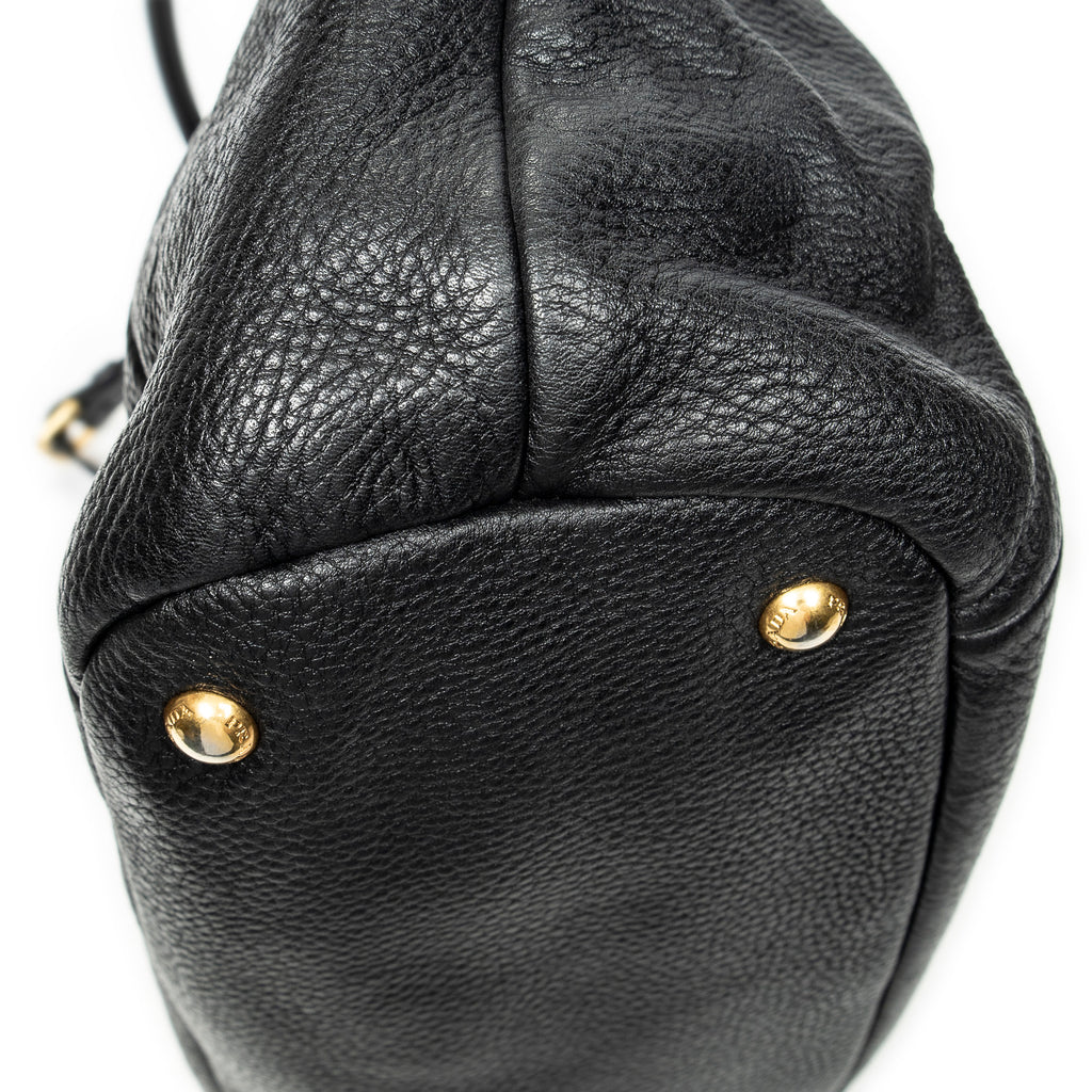 Shoulder Bag Convertible Snap Tote Black Vitello Daino Leather