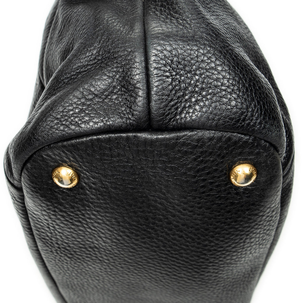 Shoulder Bag Convertible Snap Tote Black Vitello Daino Leather
