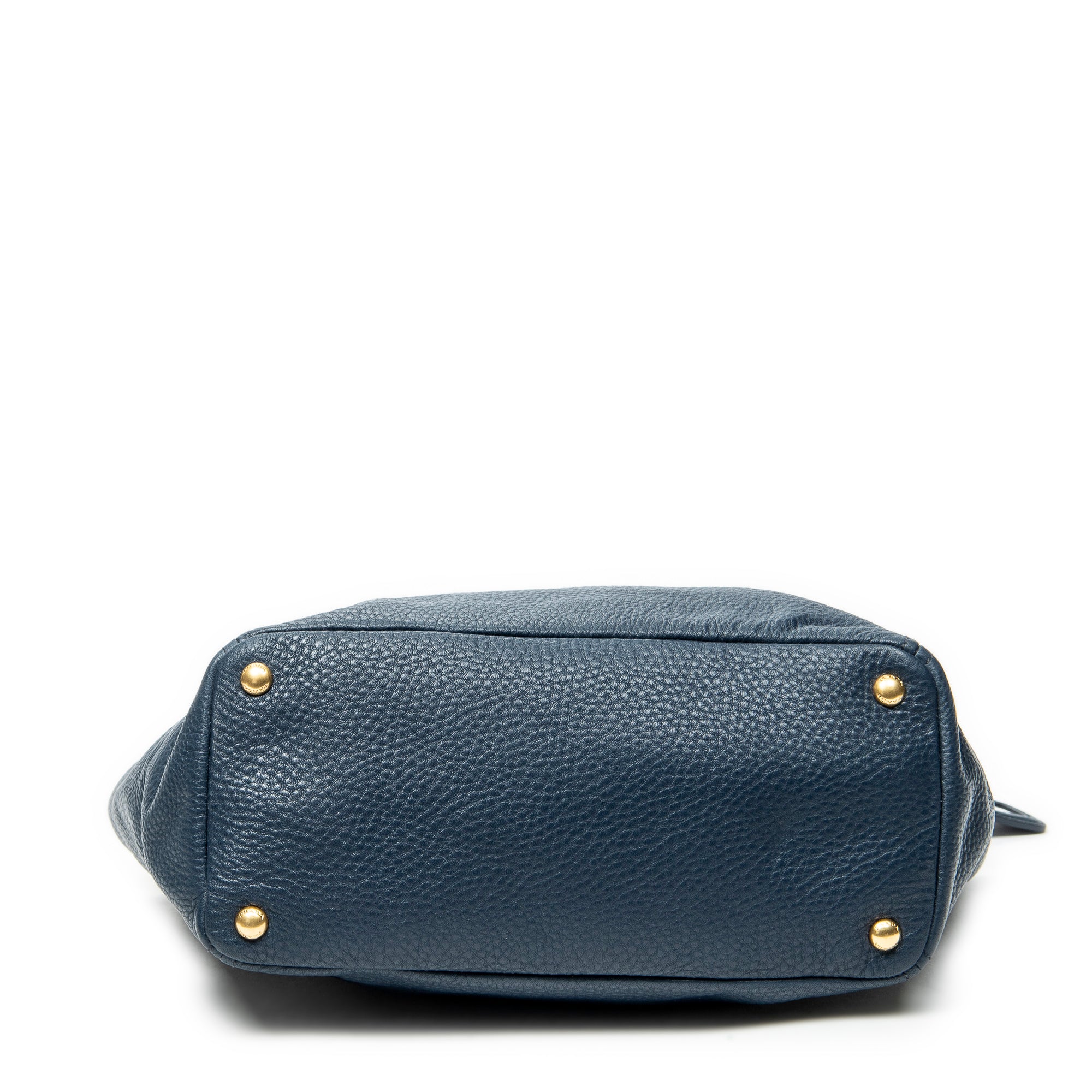 Shoulder Bag Side Pocket Tote Navy Vitello Daino Leather