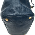 Shoulder Bag Side Pocket Tote Navy Vitello Daino Leather