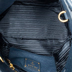 Shoulder Bag Side Pocket Tote Navy Vitello Daino Leather