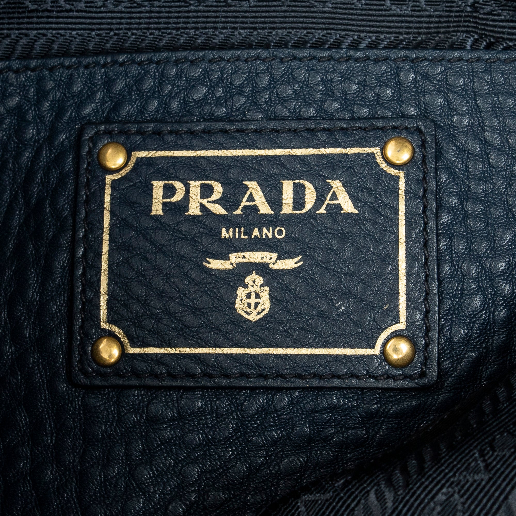 Shoulder Bag Side Pocket Tote Navy Vitello Daino Leather
