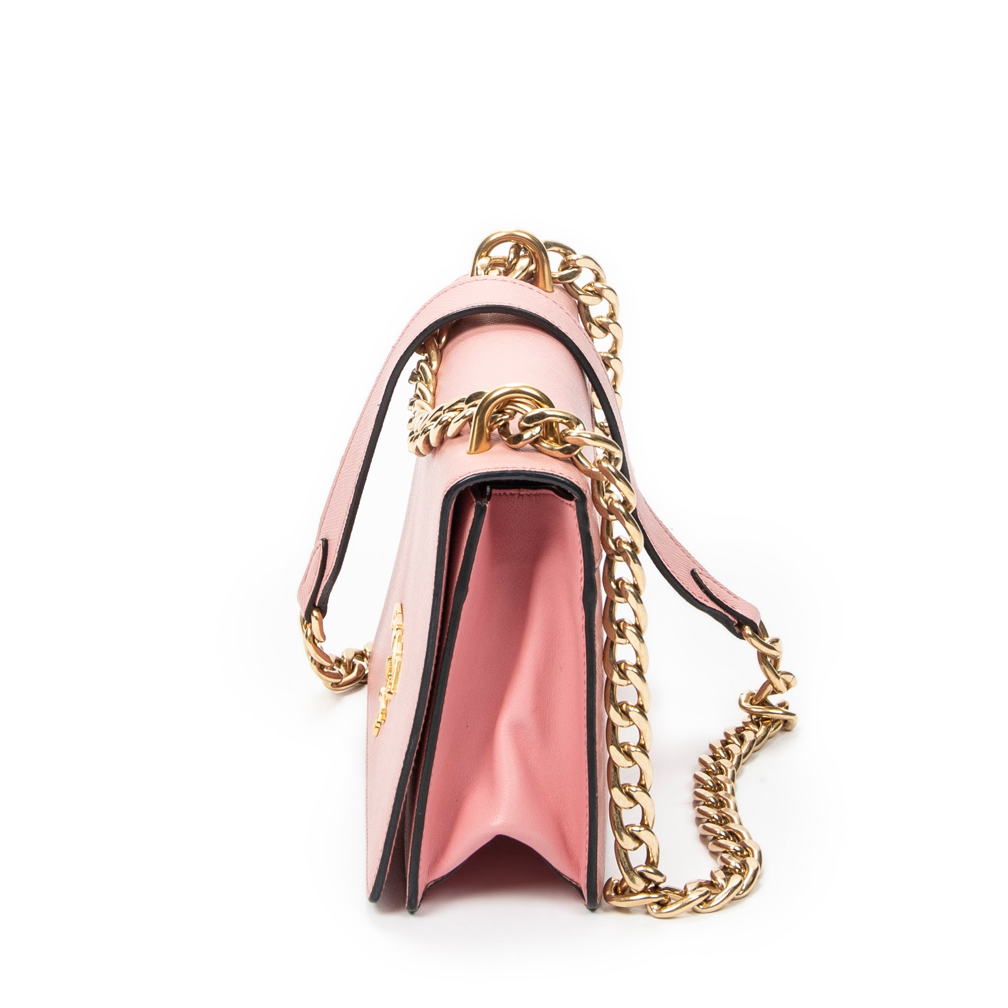 Shoulder Bag Full Flap Crossbody Pink Saffiano Leather