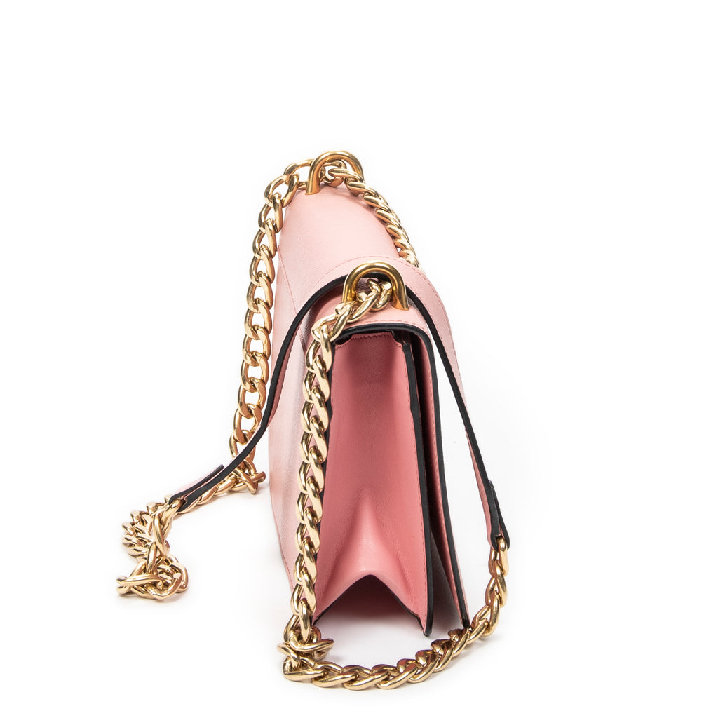 Shoulder Bag Full Flap Crossbody Pink Saffiano Leather