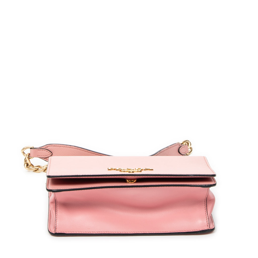 Shoulder Bag Full Flap Crossbody Pink Saffiano Leather