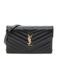 Shoulder Bag Envelope Wallet On Chain Black Quilted Grain de Poudre Leather