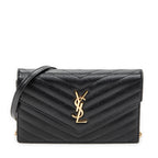 Shoulder Bag Envelope Wallet On Chain Black Quilted Grain de Poudre Leather