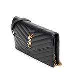 Shoulder Bag Envelope Wallet On Chain Black Quilted Grain de Poudre Leather
