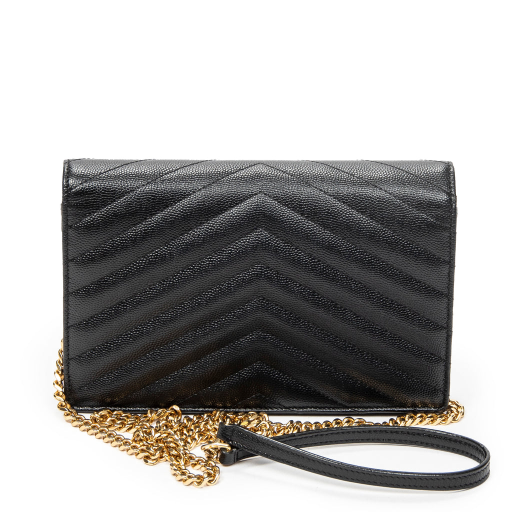 Shoulder Bag Envelope Wallet On Chain Black Quilted Grain de Poudre Leather