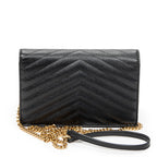 Shoulder Bag Envelope Wallet On Chain Black Quilted Grain de Poudre Leather
