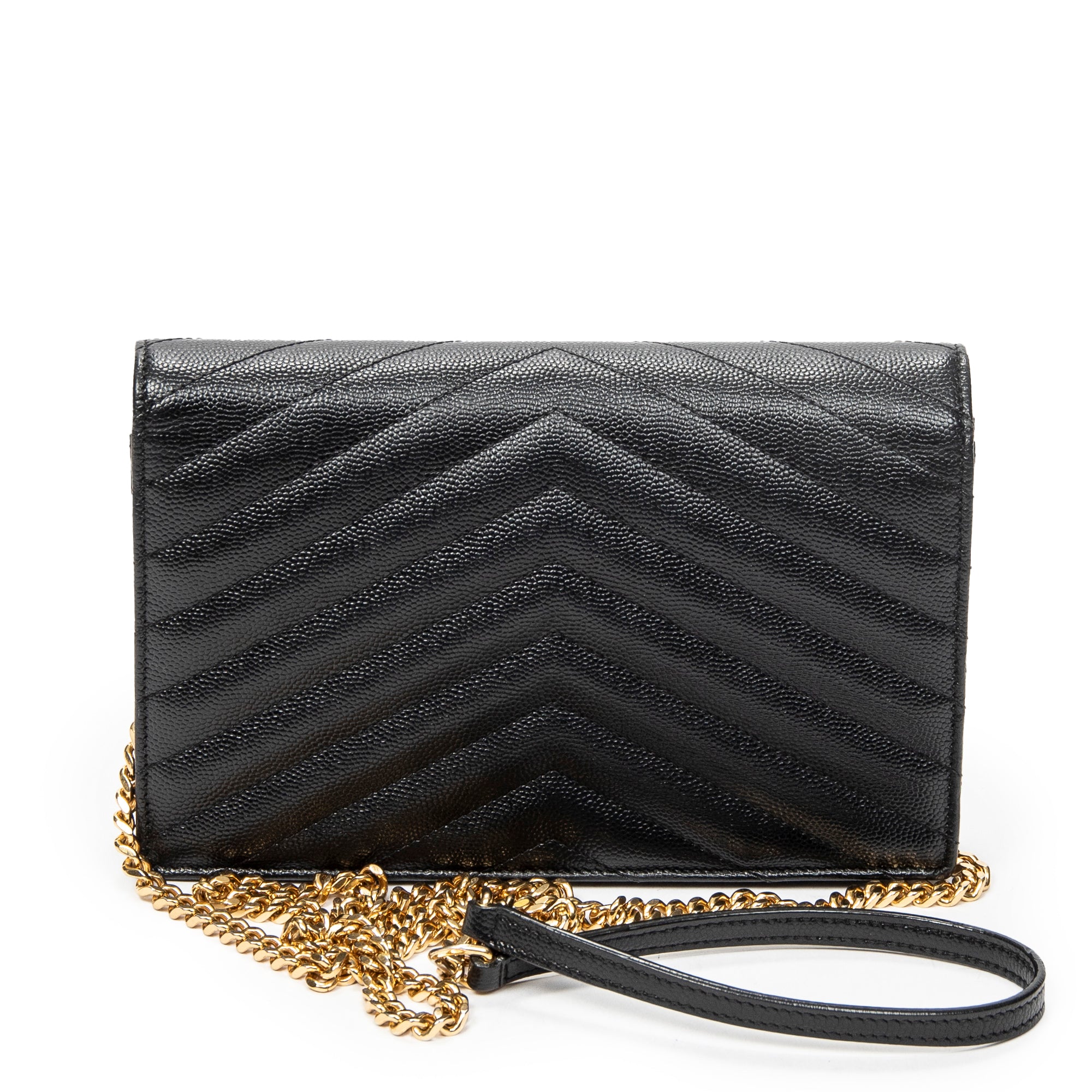 Shoulder Bag Envelope Wallet On Chain Black Quilted Grain de Poudre Leather