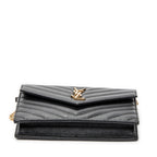 Shoulder Bag Envelope Wallet On Chain Black Quilted Grain de Poudre Leather