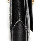 Shoulder Bag Envelope Wallet On Chain Black Quilted Grain de Poudre Leather