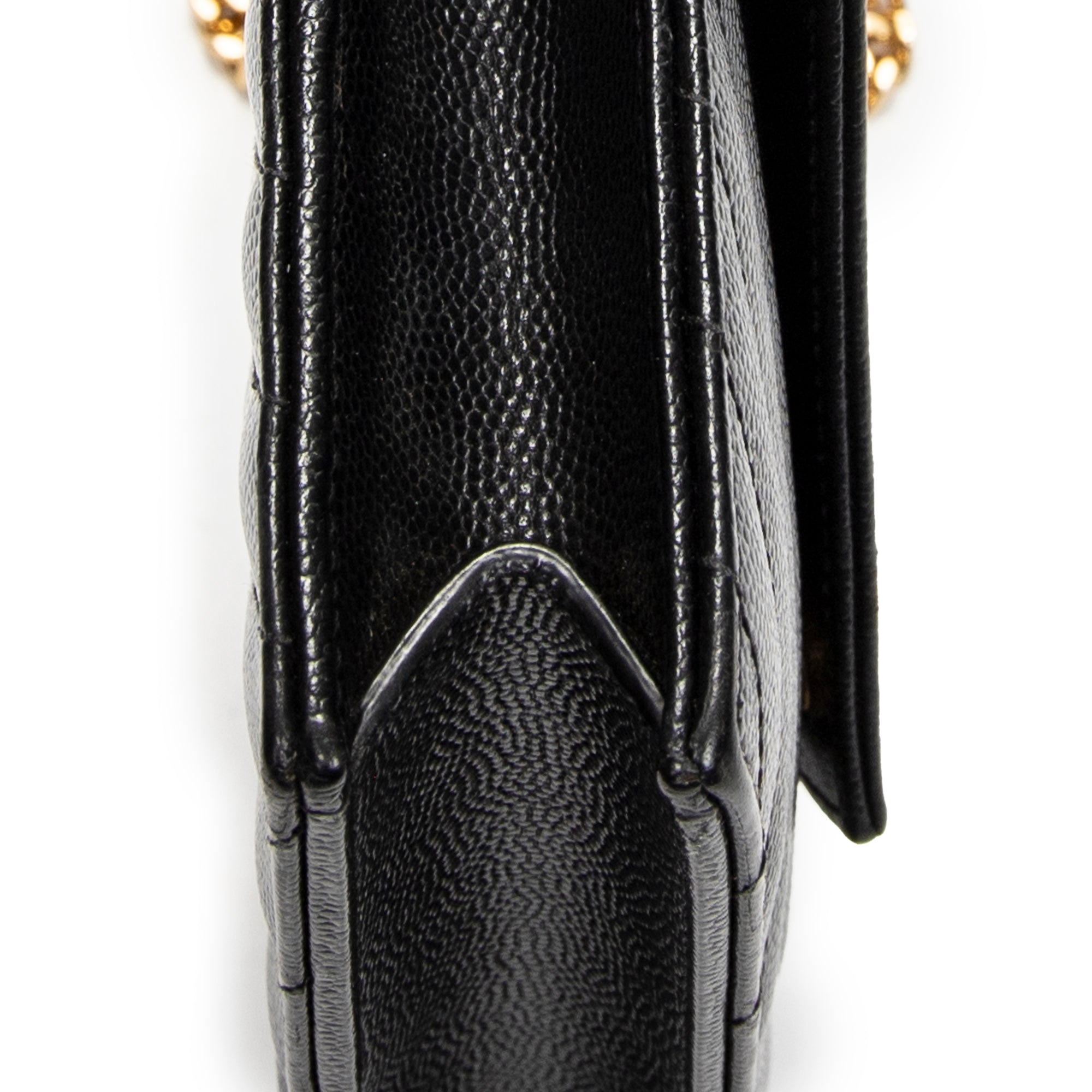 Shoulder Bag Envelope Wallet On Chain Black Quilted Grain de Poudre Leather