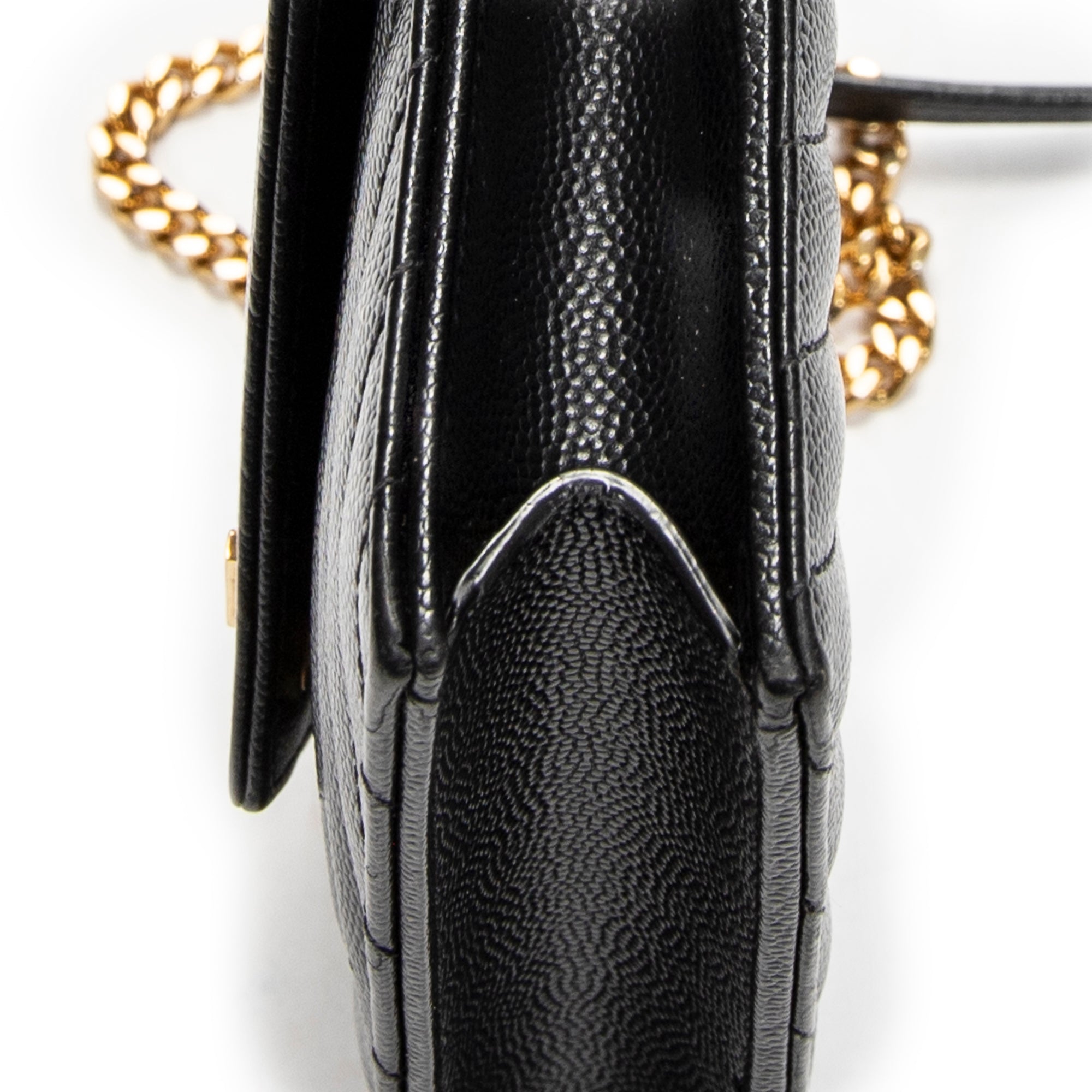 Shoulder Bag Envelope Wallet On Chain Black Quilted Grain de Poudre Leather