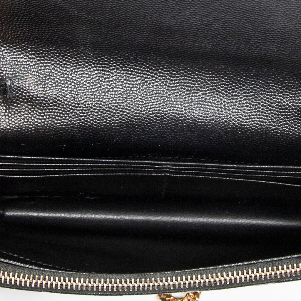 Shoulder Bag Envelope Wallet On Chain Black Quilted Grain de Poudre Leather