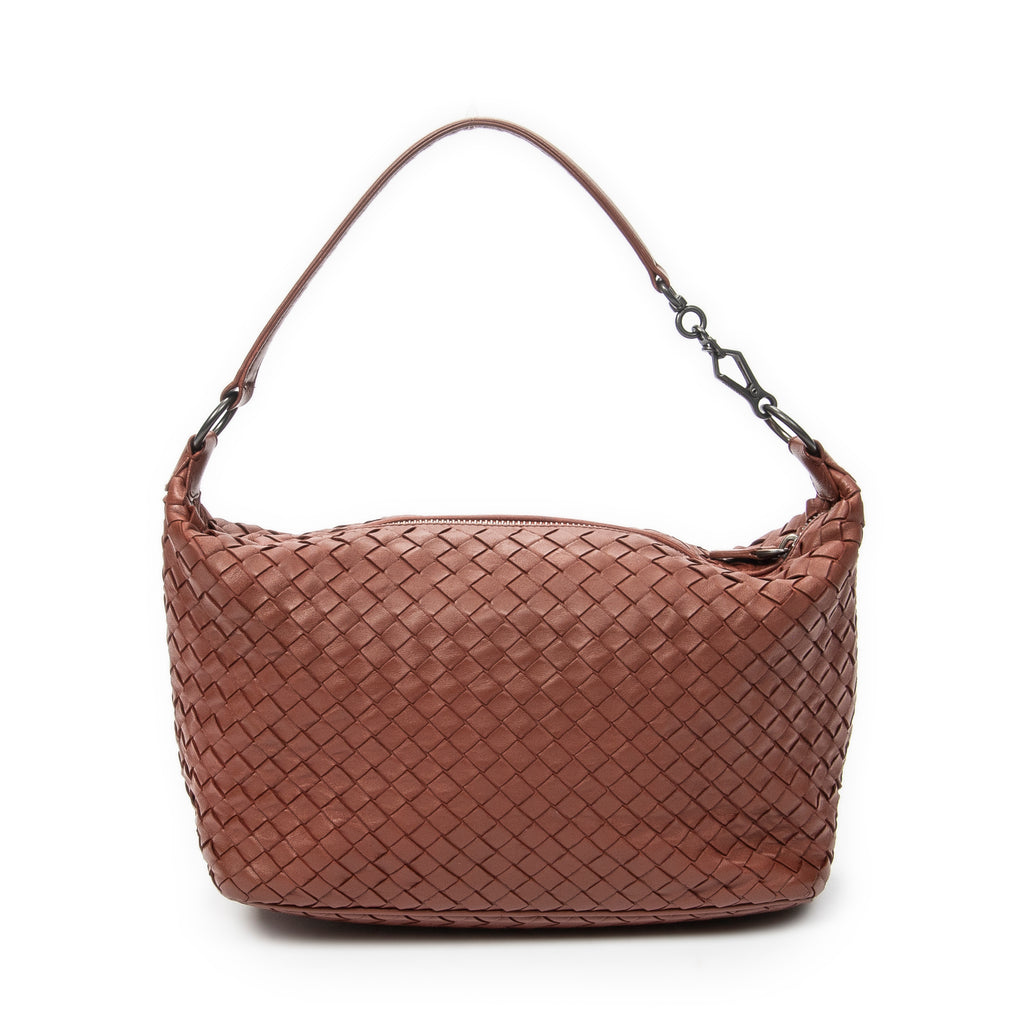 Shoulder Bag Zip Hobo Brown Intrecciato Leather