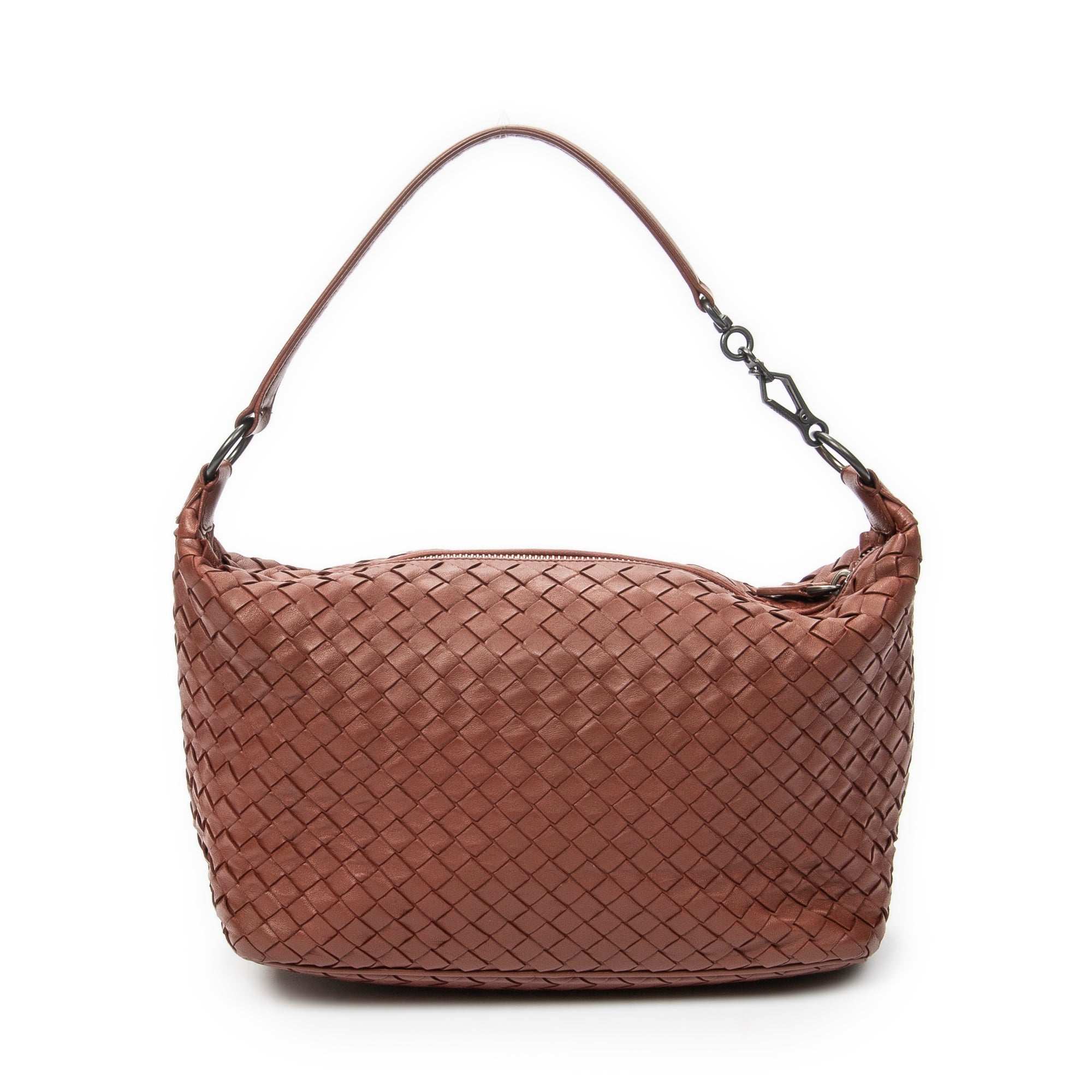 Shoulder Bag Zip Hobo Brown Intrecciato Leather