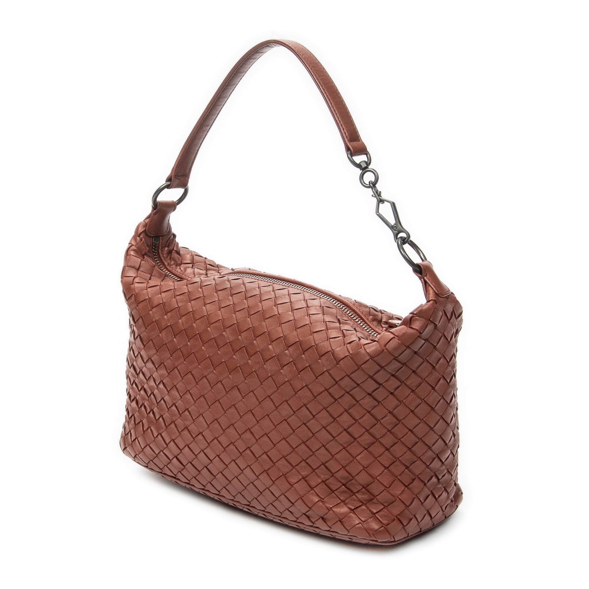 Shoulder Bag Zip Hobo Brown Intrecciato Leather