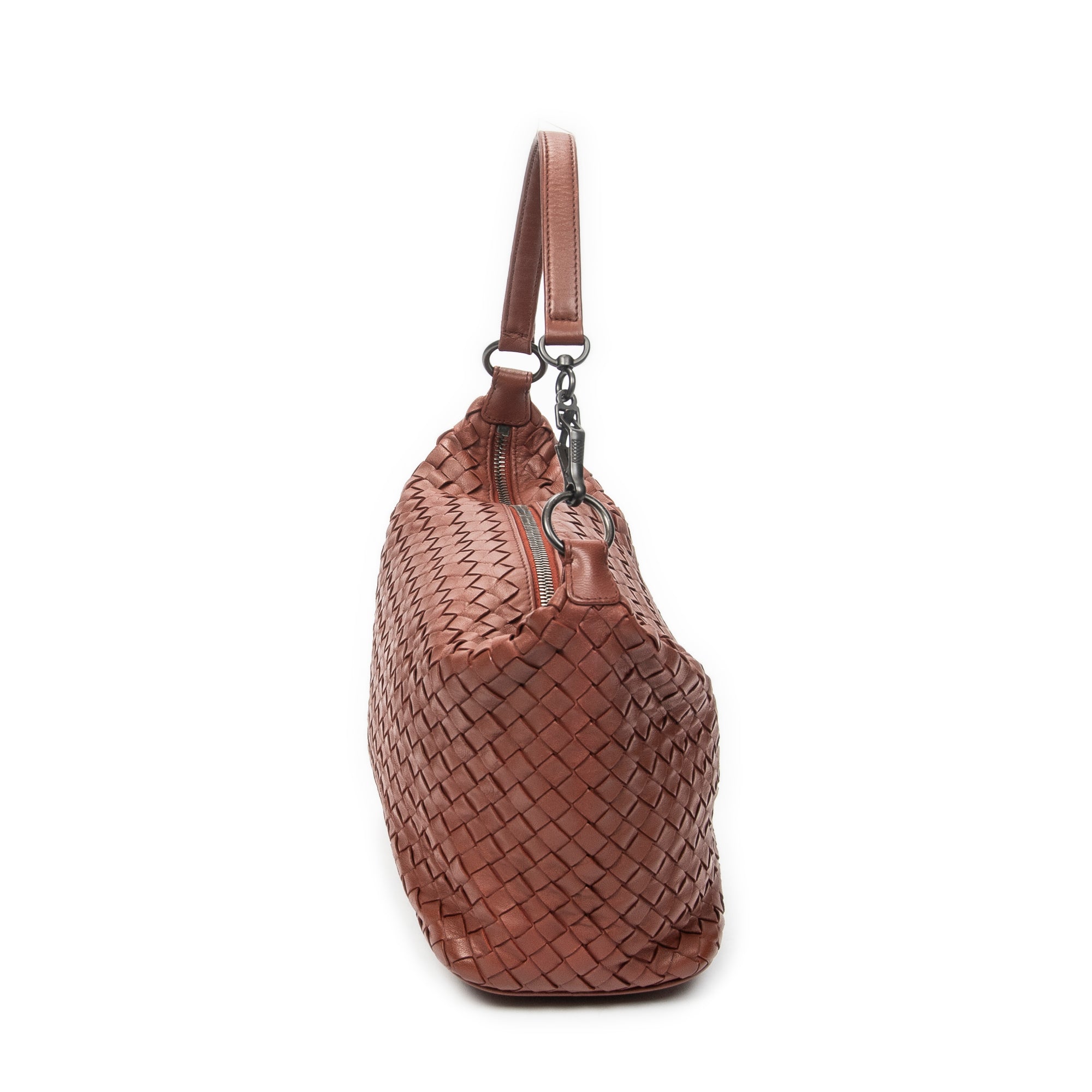 Shoulder Bag Zip Hobo Brown Intrecciato Leather