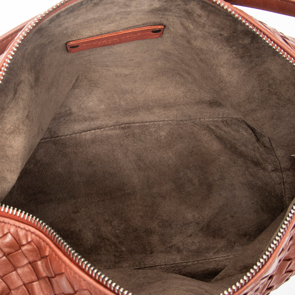 Shoulder Bag Zip Hobo Brown Intrecciato Leather