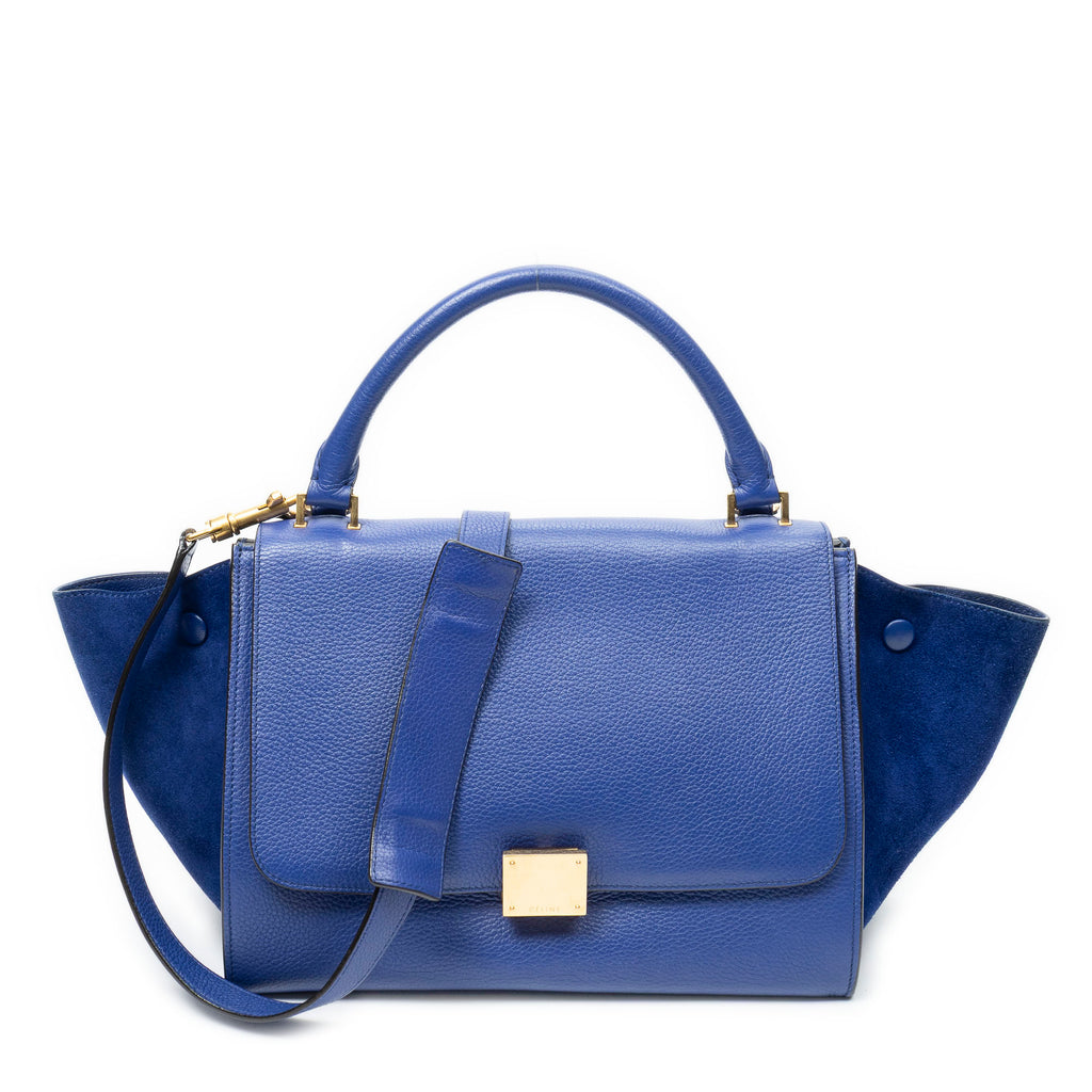 Shoulder Bag Small Trapeze Blue Grained Calfskin Leather